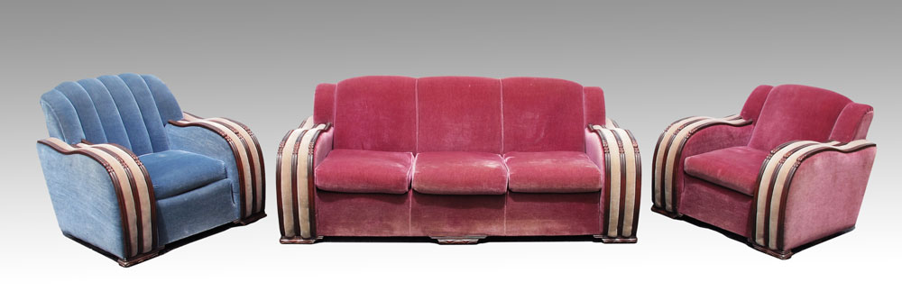 ART DECO MOHAIR SOFA AND 2