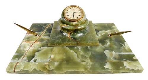 ART DECO ONYX AND GOLD DESK CLOCK