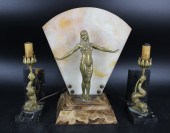 ART DECO ONYX FIGURAL LAMP WIT