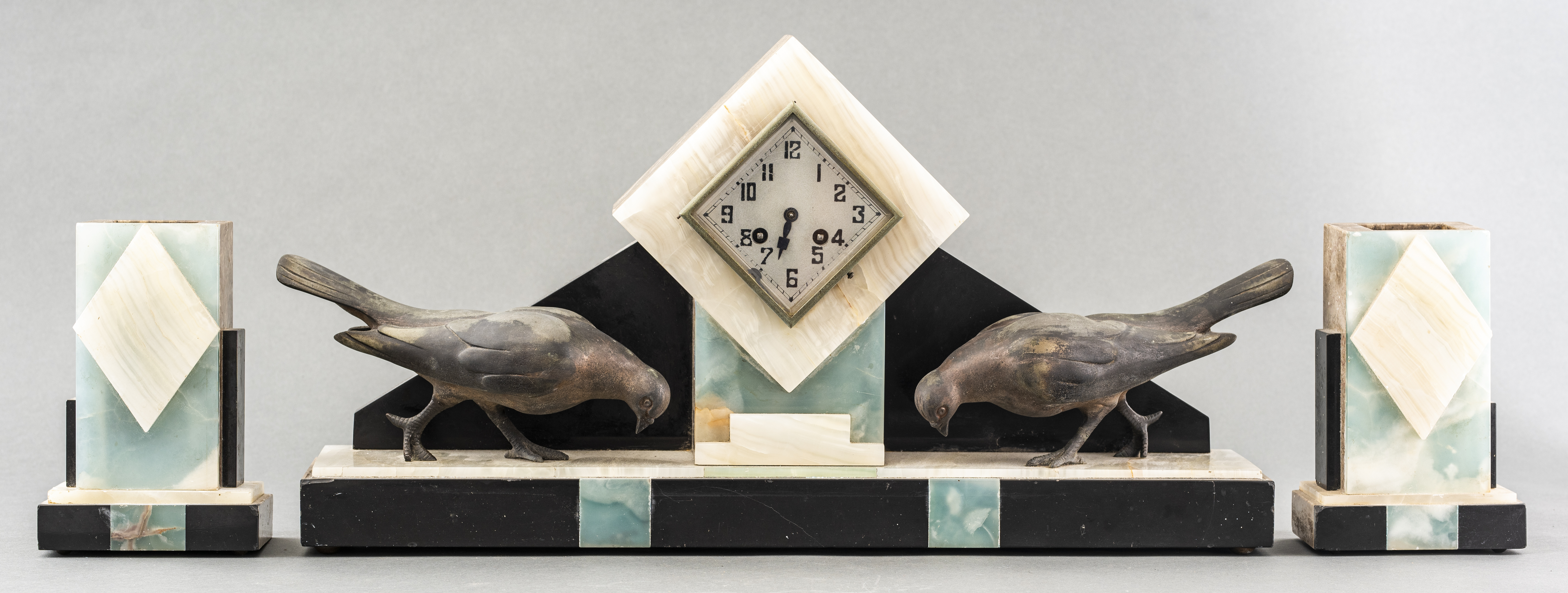 ART DECO ONYX & MARBLE CLOCK