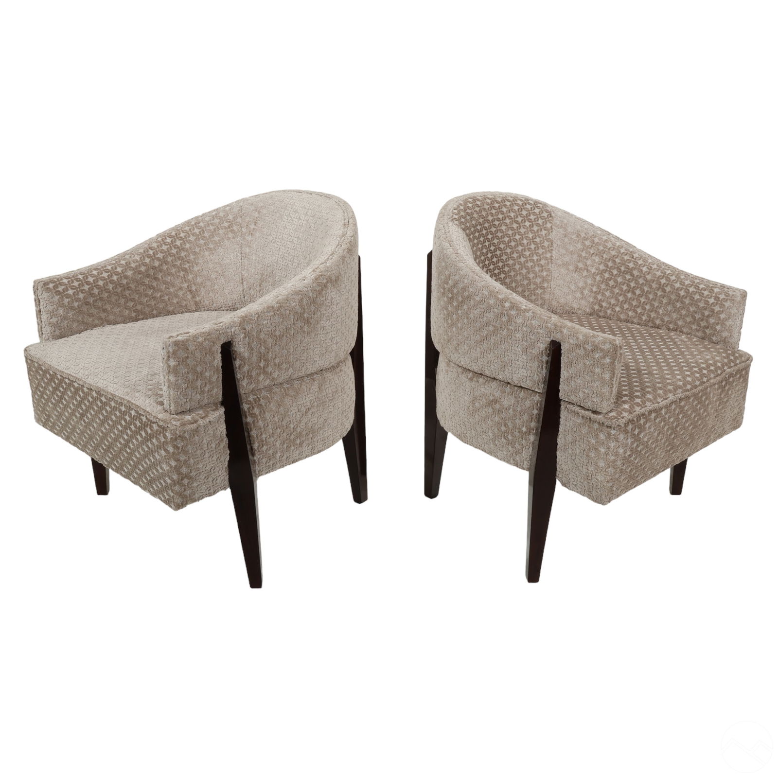 ART DECO PAIR OF UPHOLSTERED & WOOD