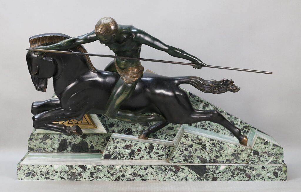ART DECO PATINATED METAL & MARBLE