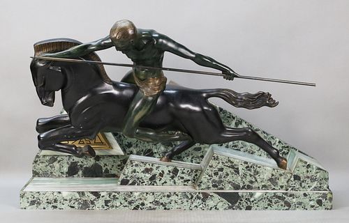 ART DECO PATINATED METAL & MARBLE
