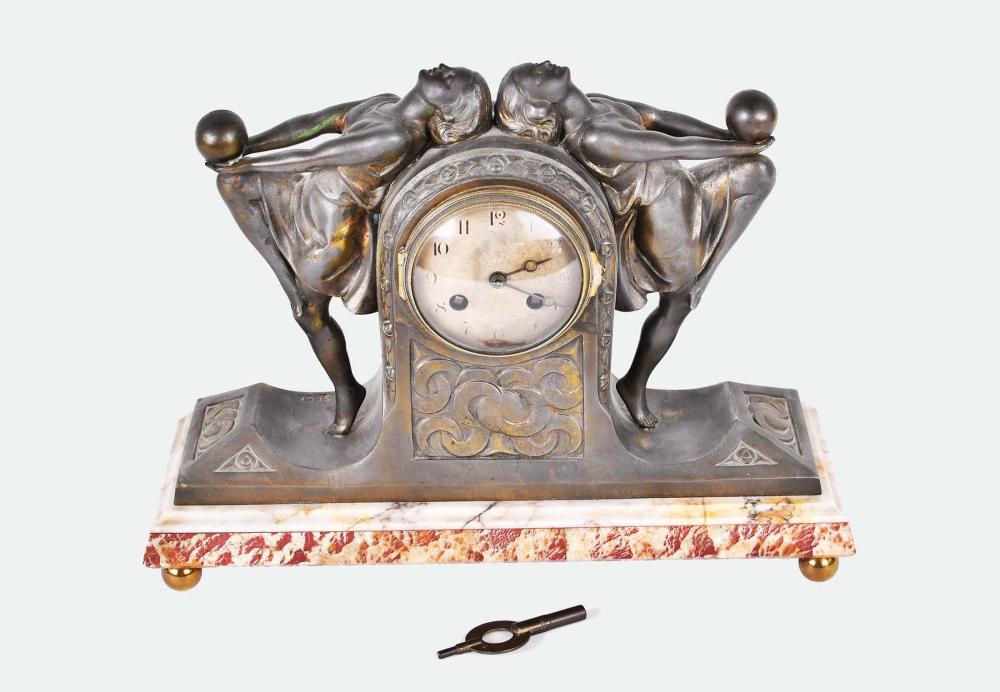 ART DECO PATINATED METAL AND MARBLE