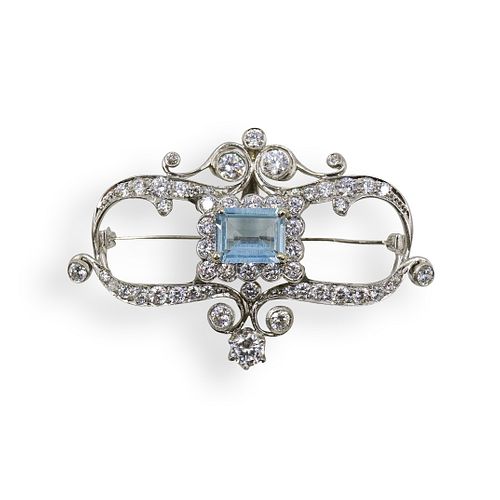 ART DECO PLATINUM, AQUAMARINE AND
