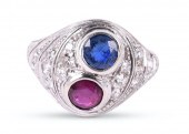 ART DECO PLATINUM SAPPHIRE RUB