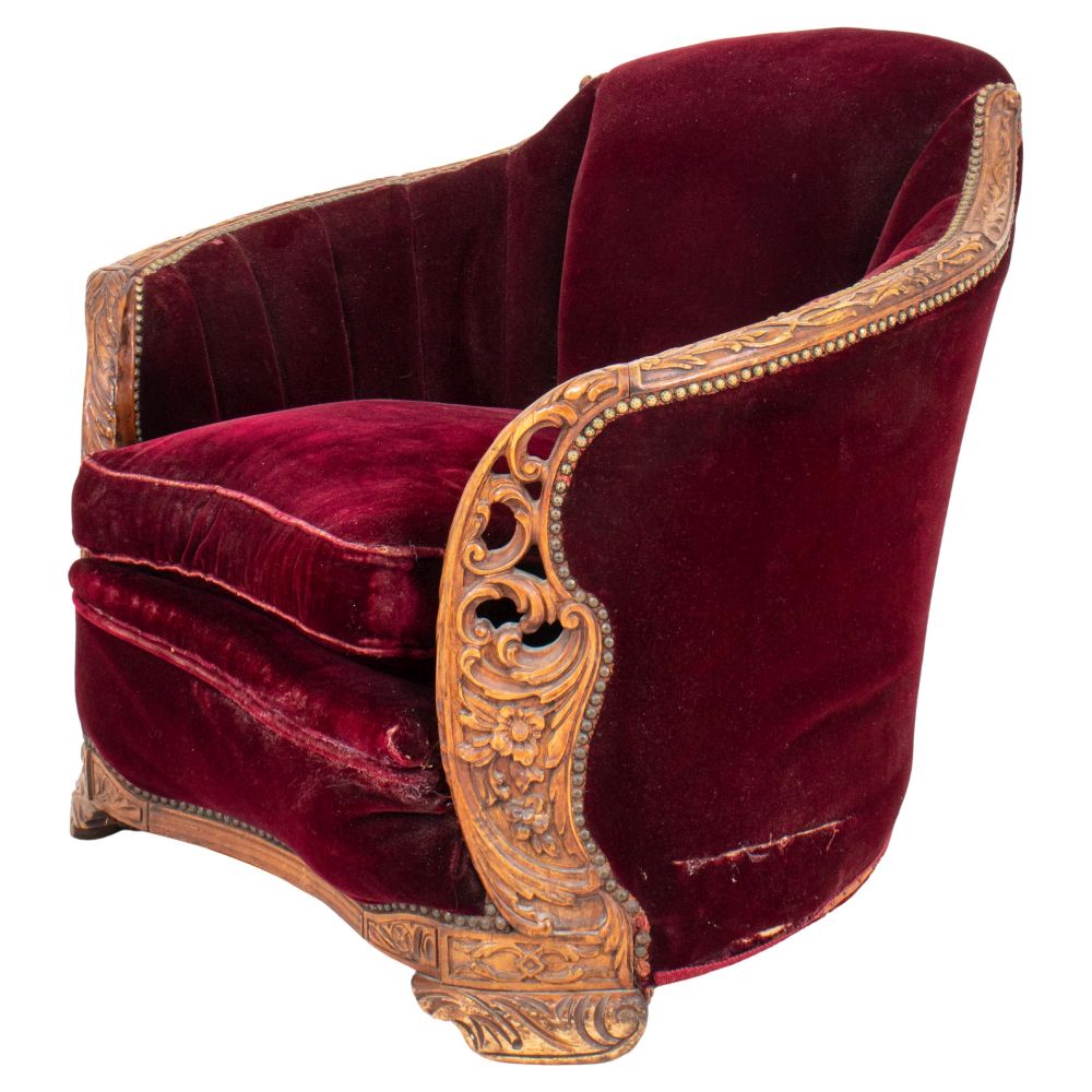 ART DECO RED VELVET UPHOLSTERED