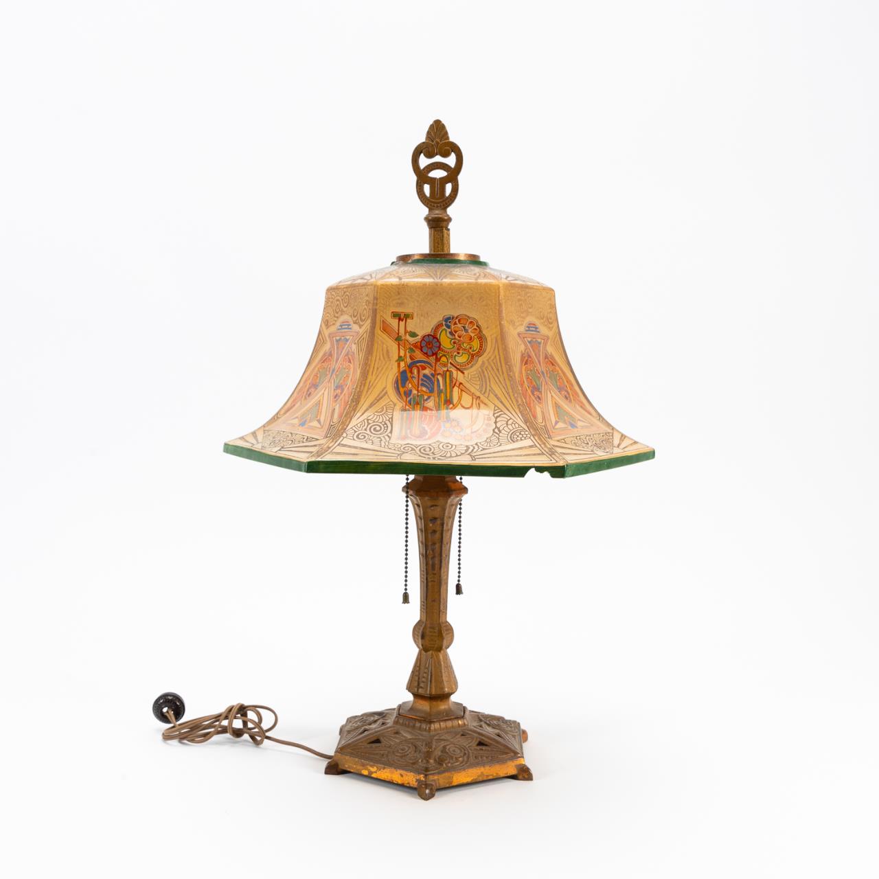 ART DECO REVERSE PAINTED GLASS LAMP