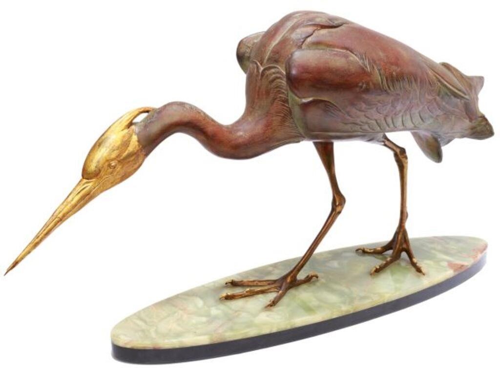 ART DECO SCULPTURE, HERON ON ONYX