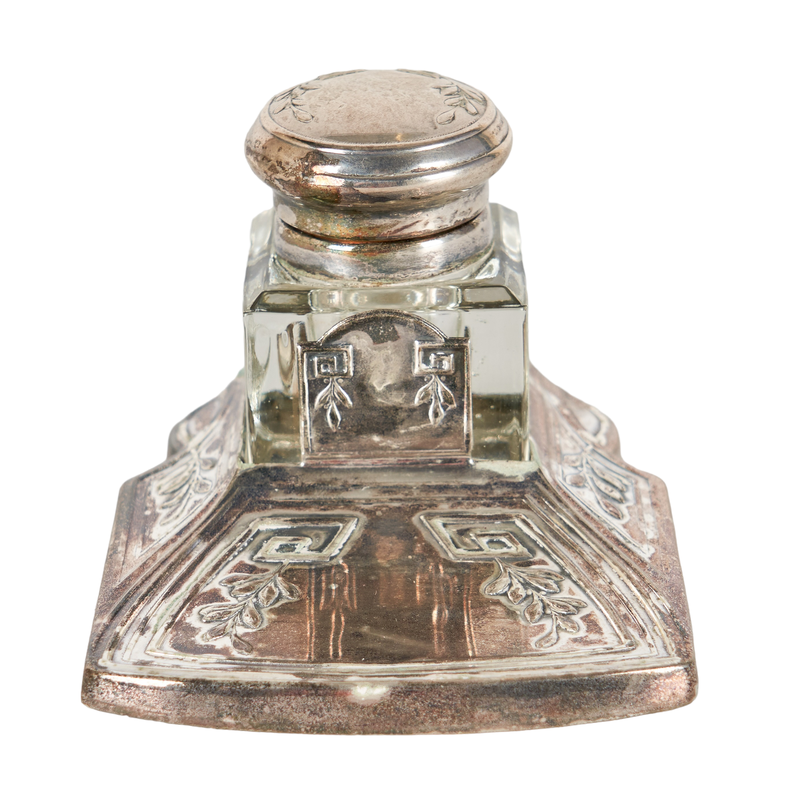 Art Deco silver & glass inkwell,