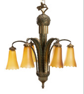 ART DECO SIX LIGHT BRONZE CHAN