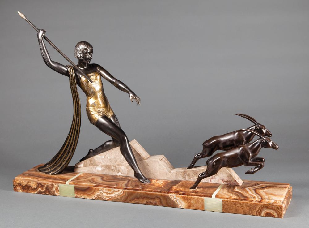 ART DECO SPELTER FIGURAL GROUP OF