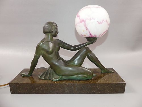 ART DECO SPELTER LAMP OF NUDE