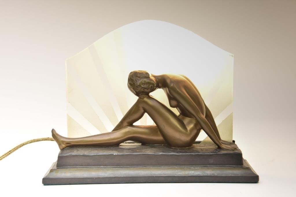 Art Deco spelter metal Lamp with
