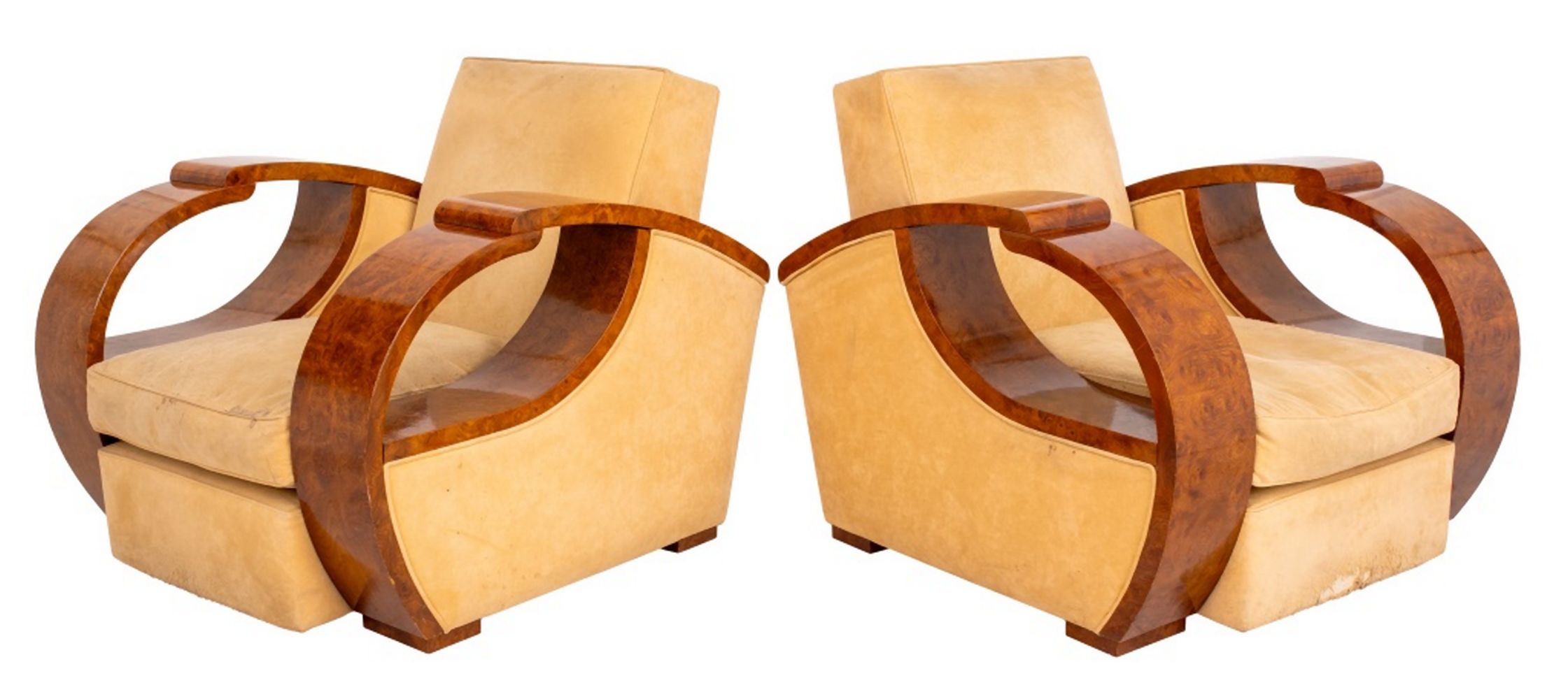 ART DECO STYLE ASH BURL UPHOLSTERED
