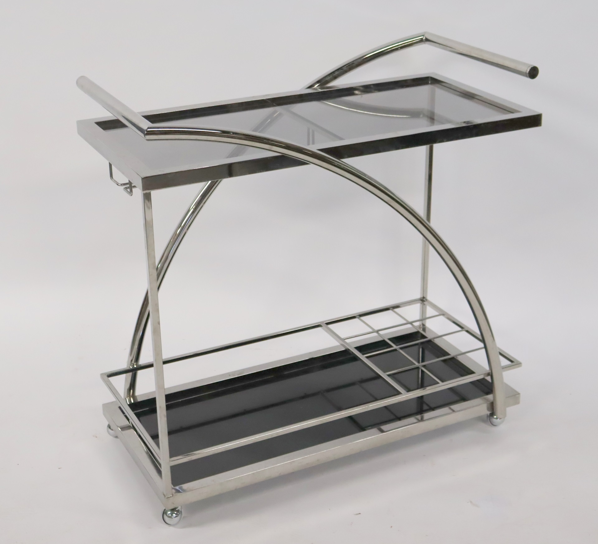ART DECO STYLE CHROME SERVING CART.