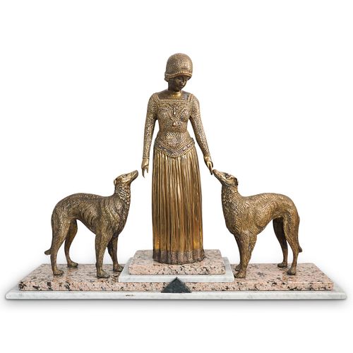 ART DECO STYLE LADY WITH DOGS