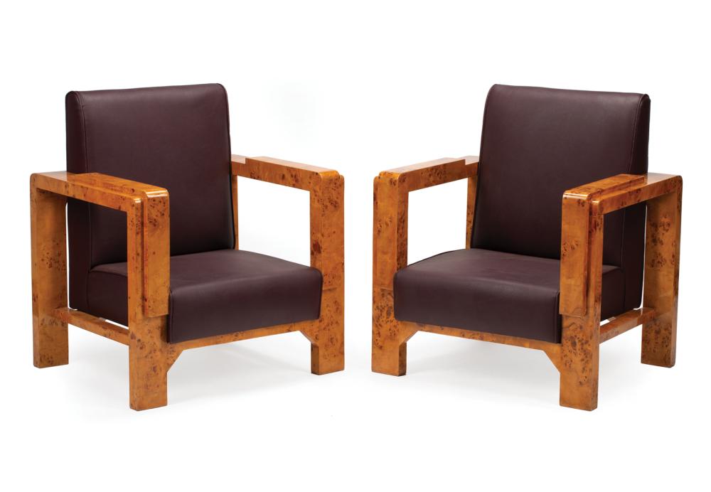 ART DECO-STYLE LEATHER, BURLWOOD