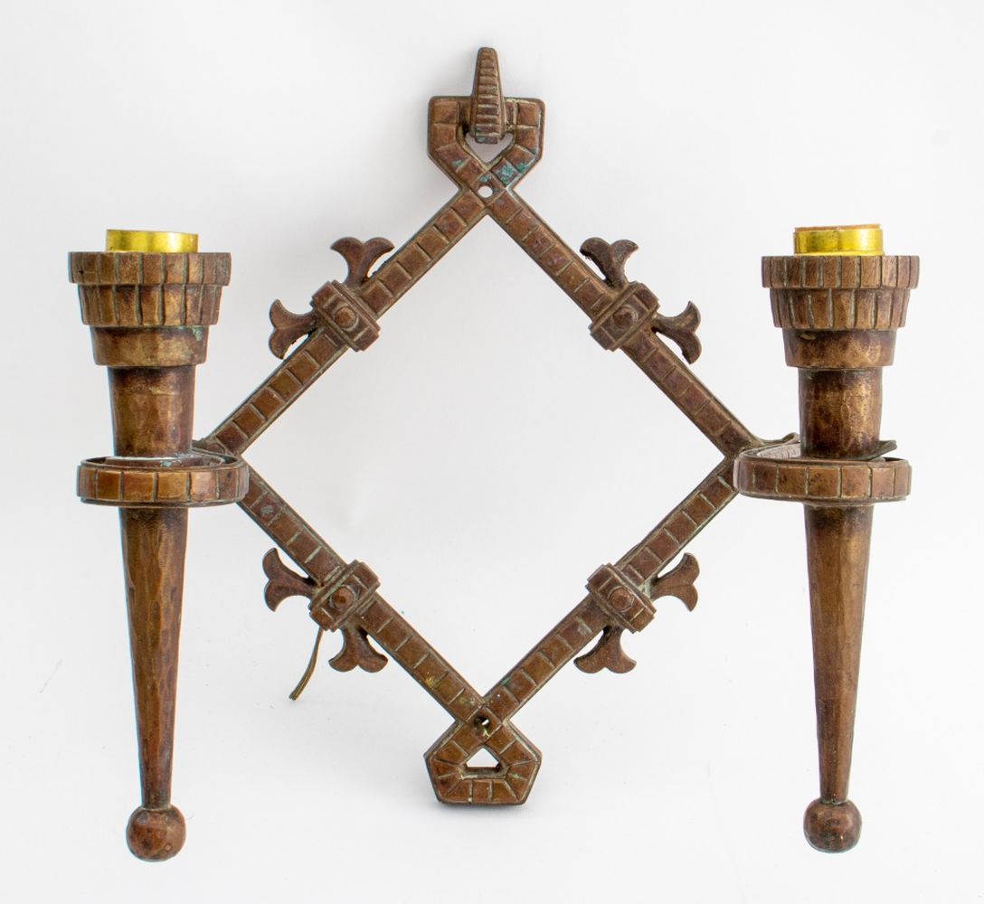 ART DECO TWO LIGHT WROUGHT IRON