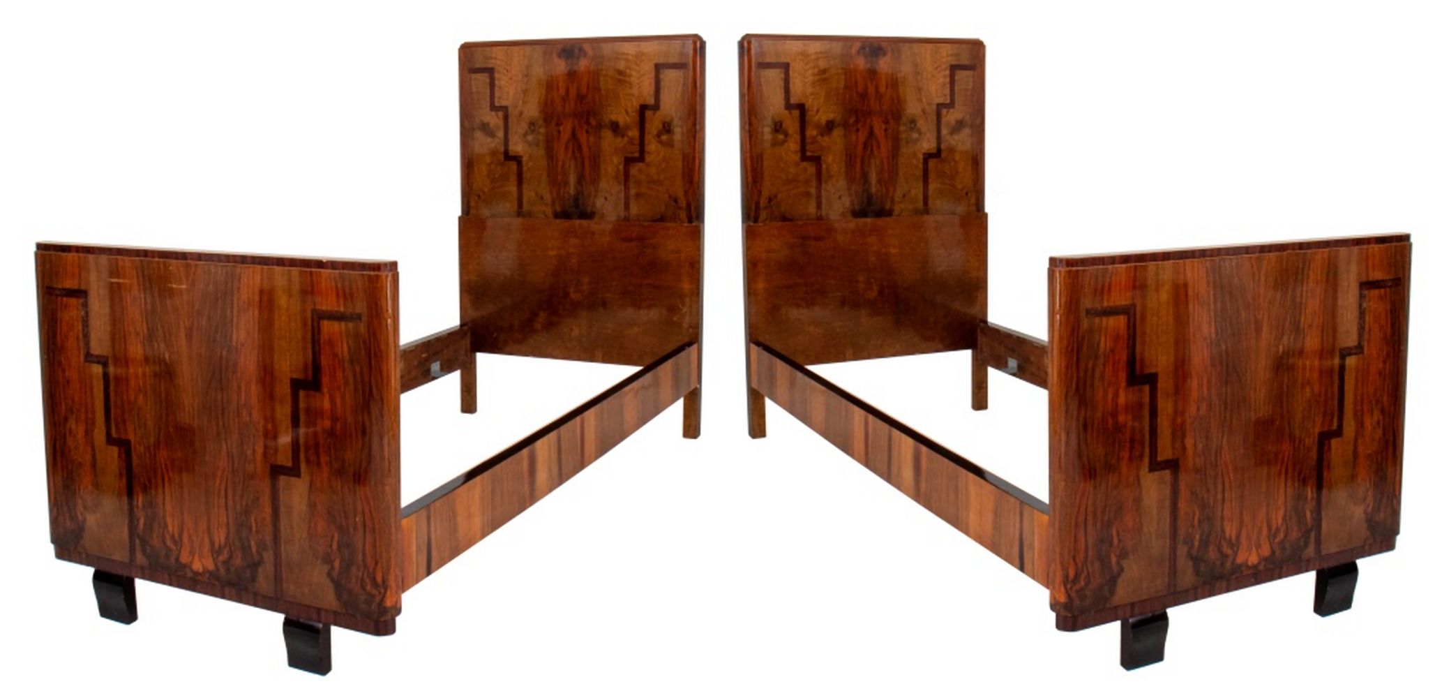 ART DECO VENEERED TWIN BEDS, 1930S,