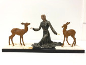 ART DECO WHITE METAL, MARBLE &