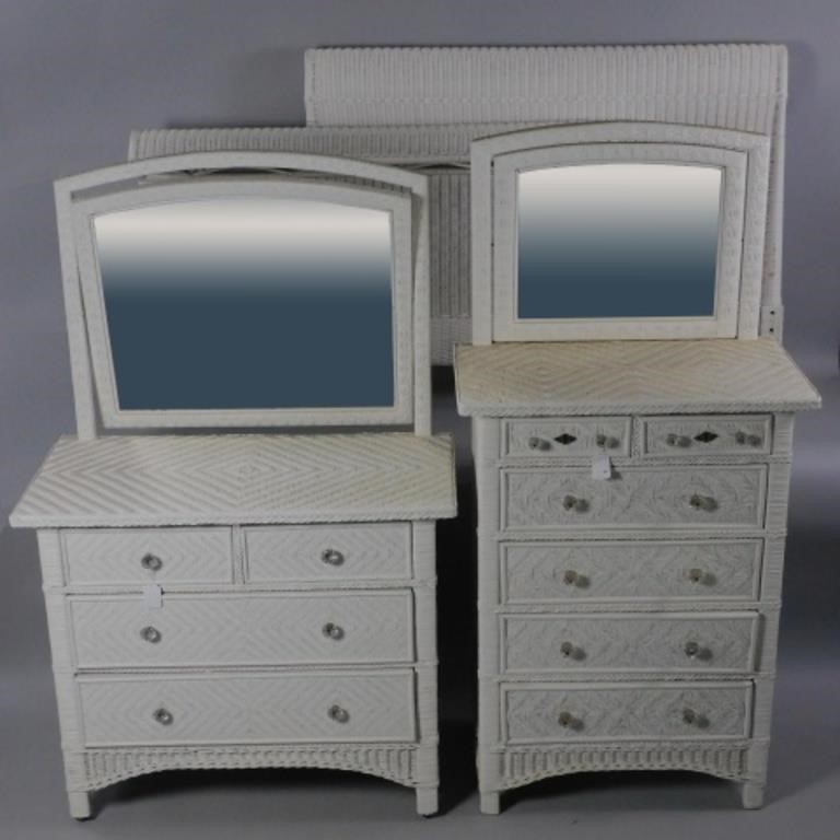 ART DECO WICKER BEDROOM SET, CA.
