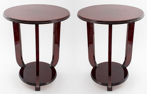 ART DECO WOODEN TRIPOD SIDE TABLES,