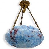 ART GLASS AND BRASS THREE LIGH