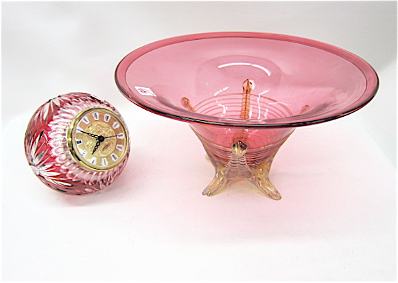 ART GLASS BOWL & CUT GLASS CLOCK