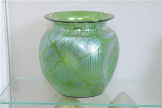 ART GLASS BOWL. Iridescent blue