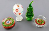 ART GLASS: FOUR CLEAR PAPERWEI