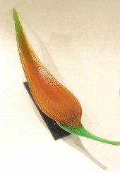 ART GLASS FROND WITH METAL STA