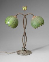 Art glass lamp, two painted gl