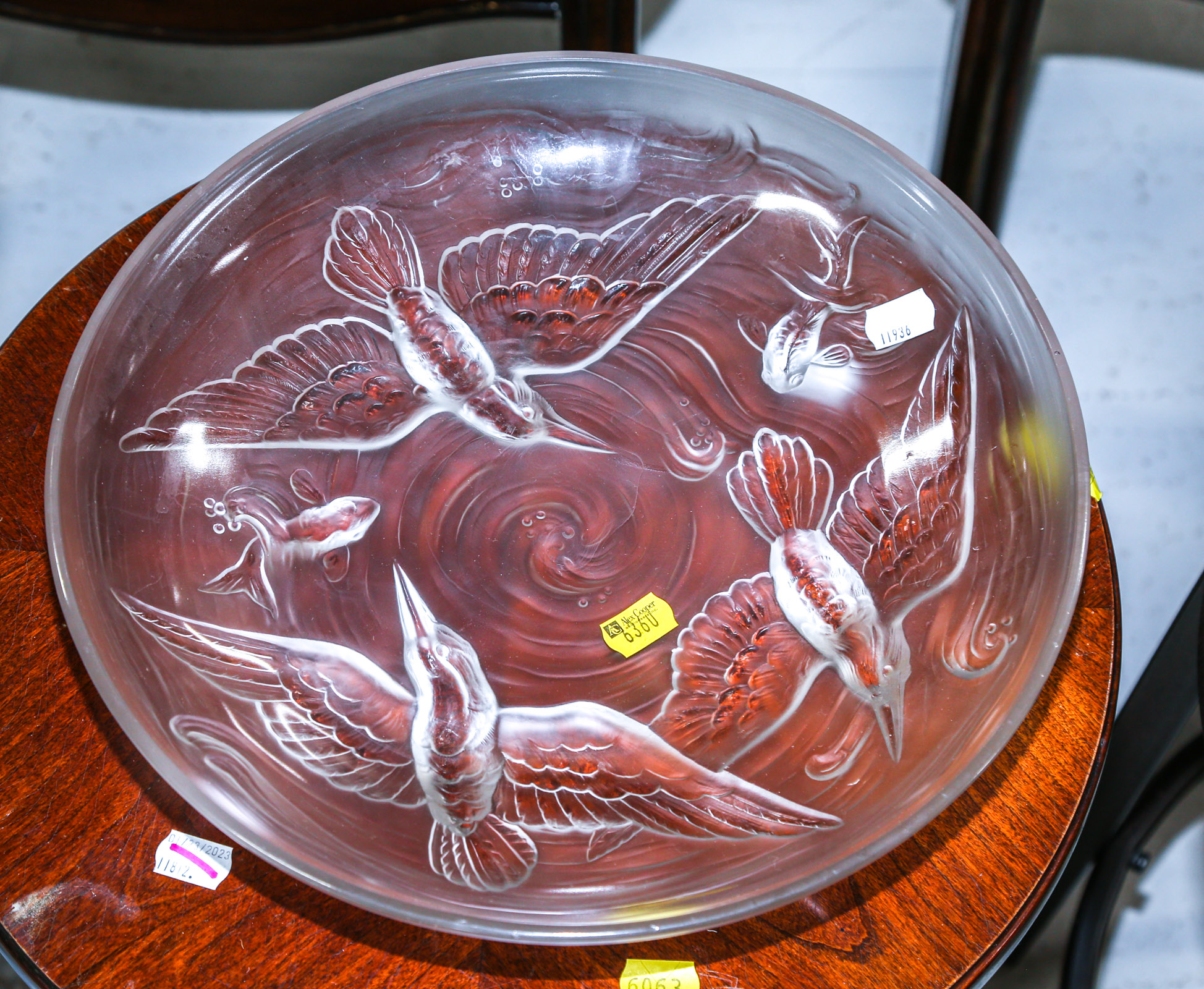 ART GLASS LOW CENTER BOWL Decorated