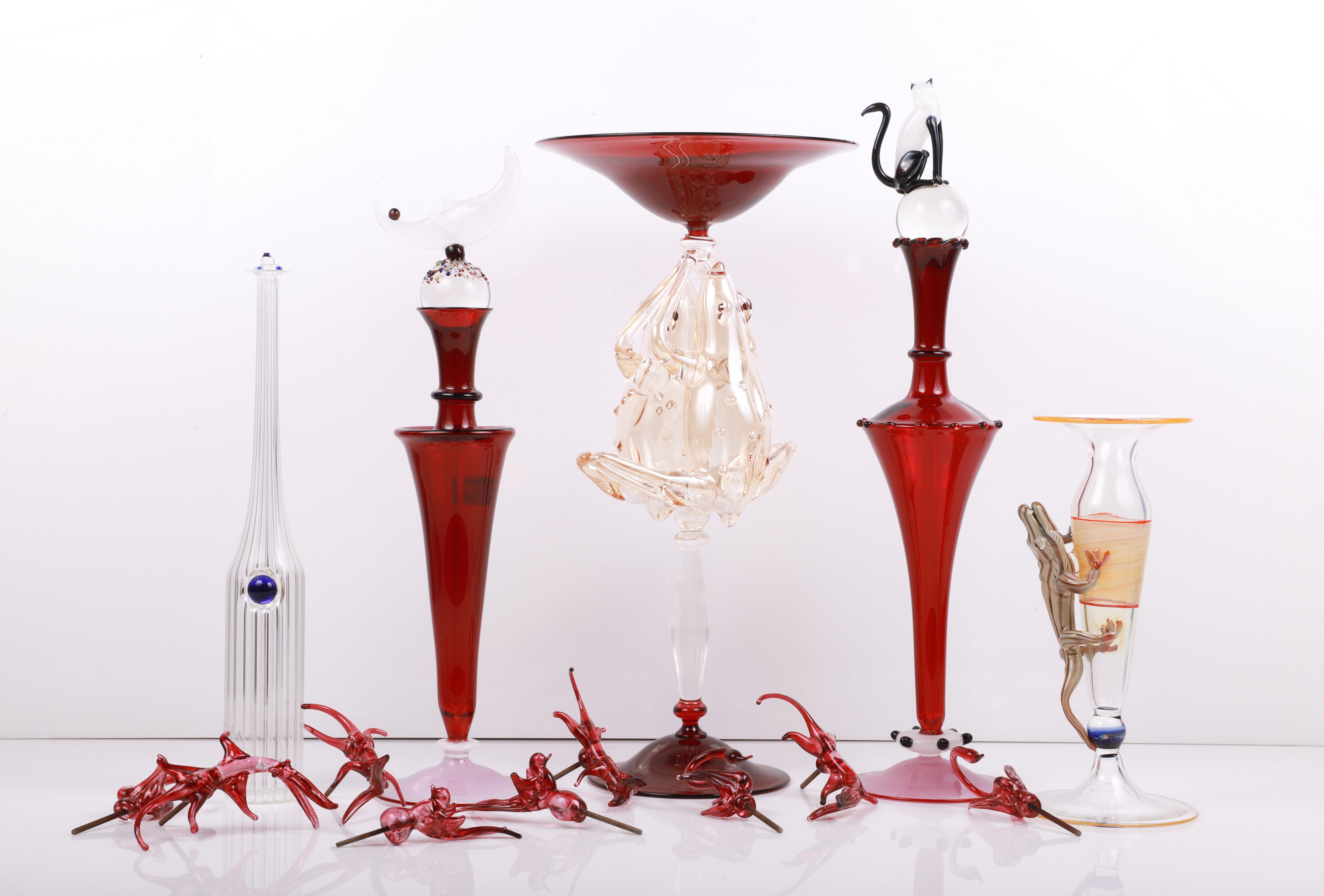 Art glass scent bottles, vases,