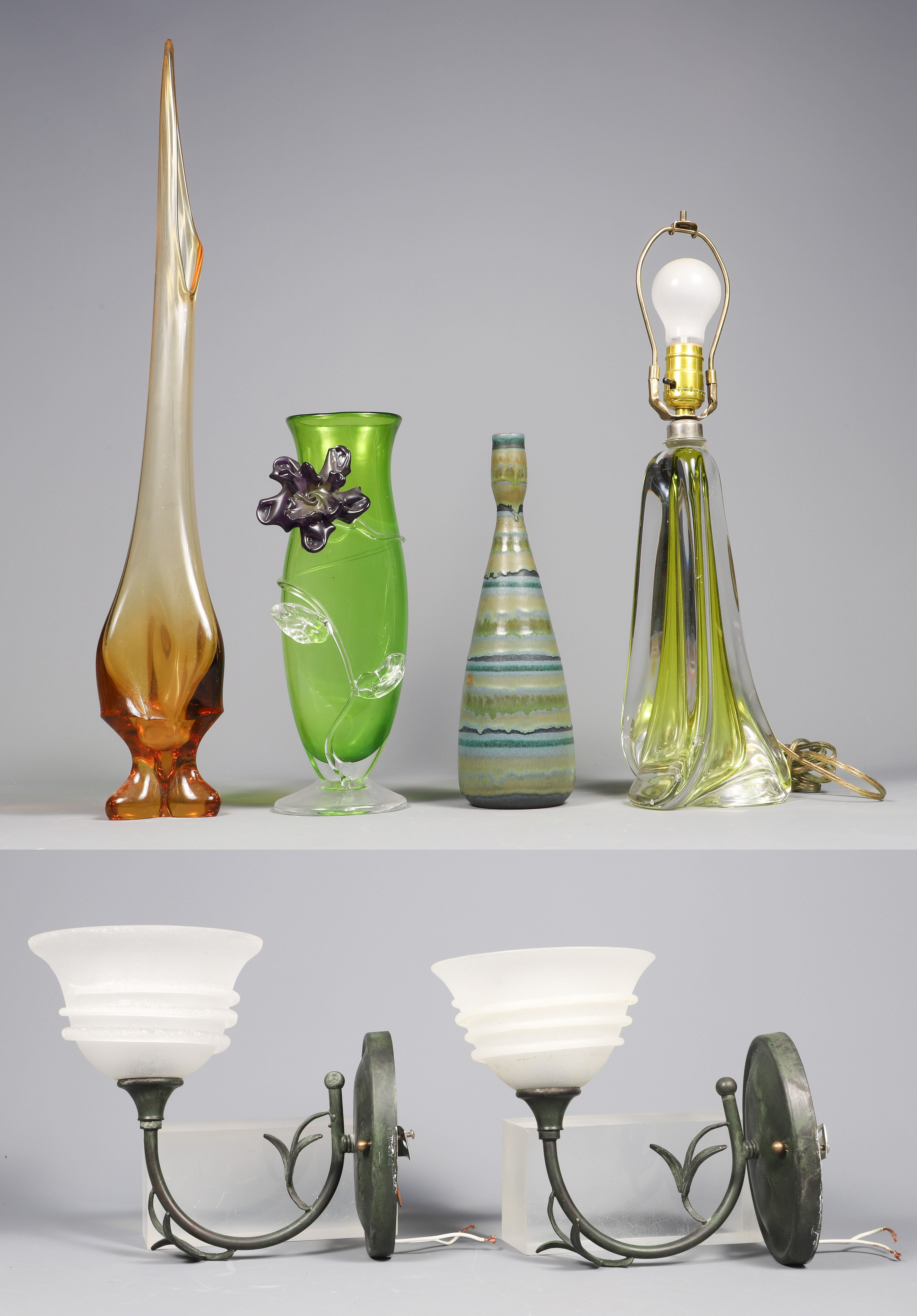 Art glass sconces, vases and