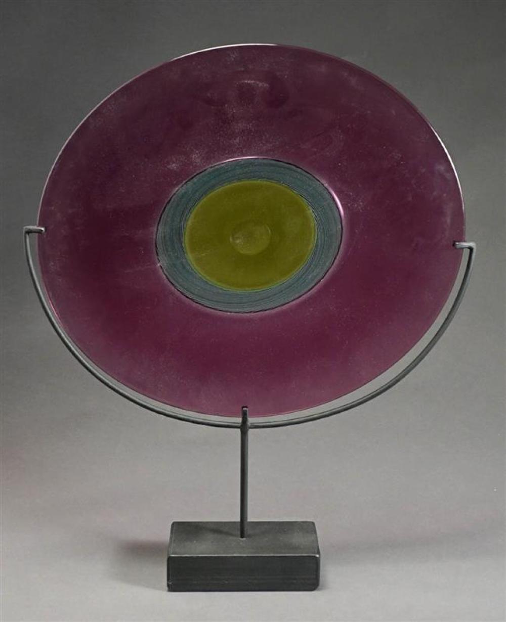 ART GLASS SCULPTURE ON STAND, H