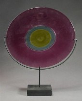 ART GLASS SCULPTURE ON STAND,