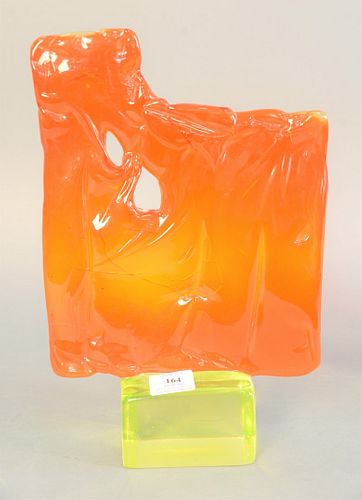 ART GLASS SCULPTURE WITH ORANGE