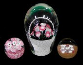 ART GLASS: THREE CLEAR PAPERWE