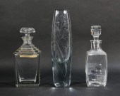 ART GLASS VASE & 2 DECANTERSSt