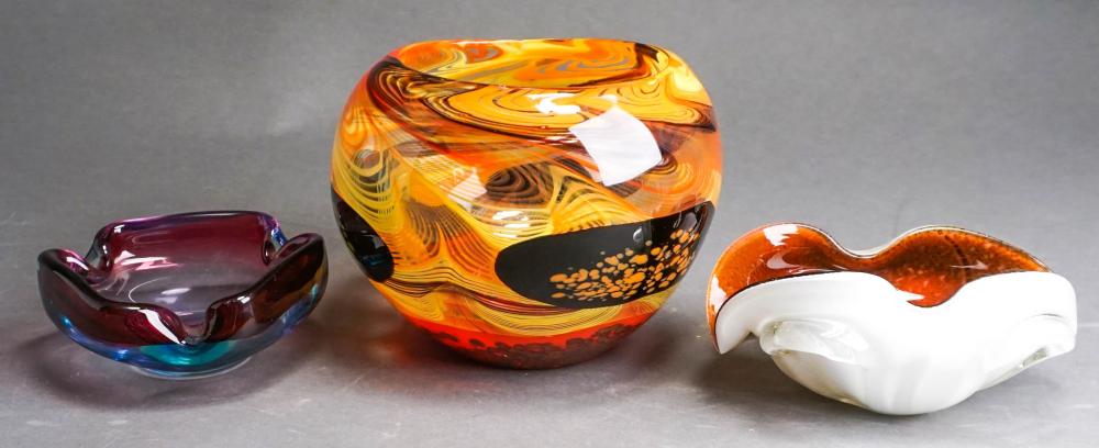 ART GLASS VASE AND TWO