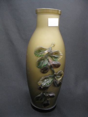 Art Glass Vase applied berry & leaf