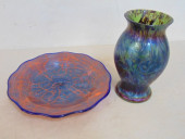 ART GLASS VASE & CZECH DISH, V