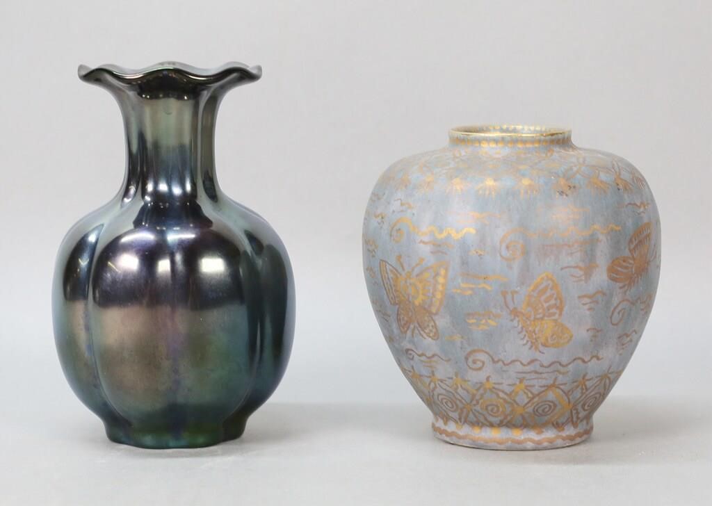 ART GLASS VASE & DELFT PORCELAIN