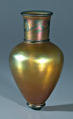 Art glass vase top, neck with green