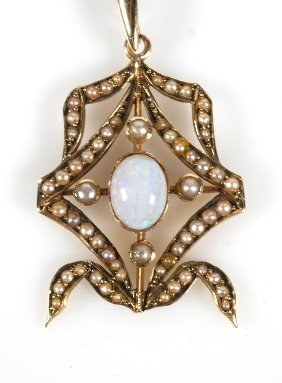ART NOUVEAU 15K GOLD OPAL & PEARL