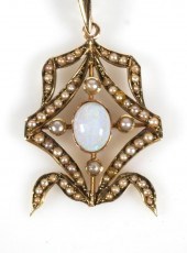 ART NOUVEAU 15K GOLD OPAL & PE