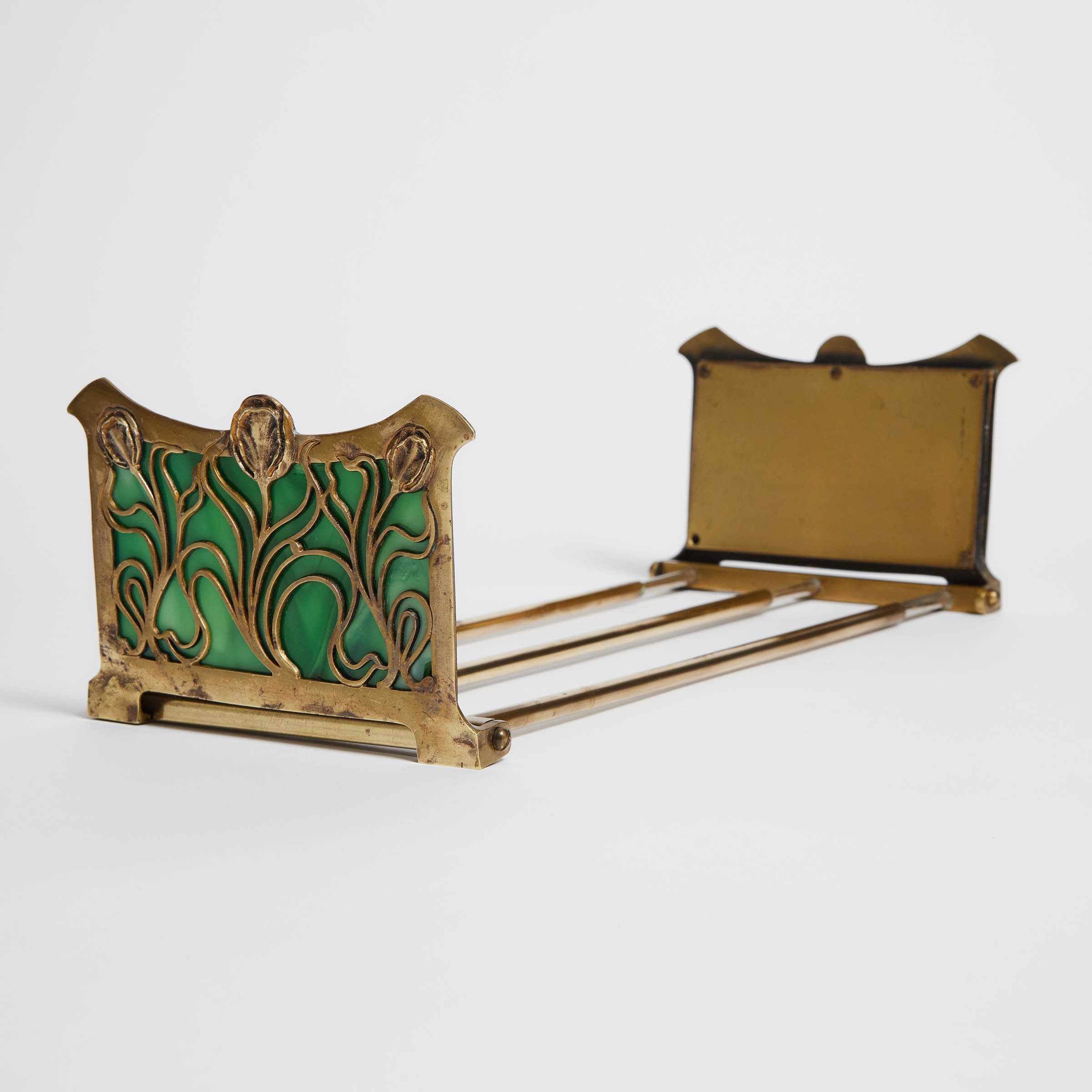 Art Nouveau Brass and Slag Glass