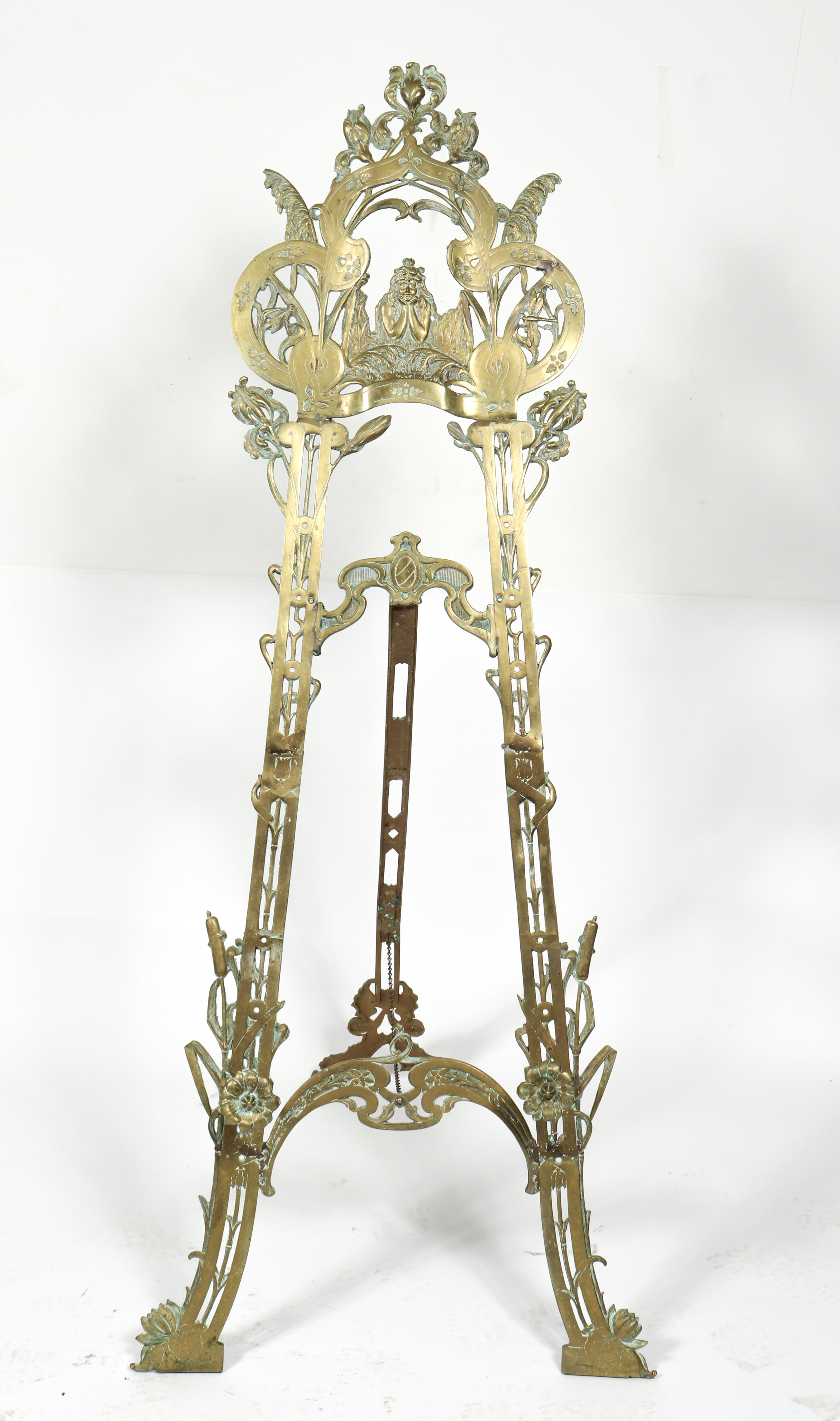 ART NOUVEAU BRASS EASEL WITH MAIDEN